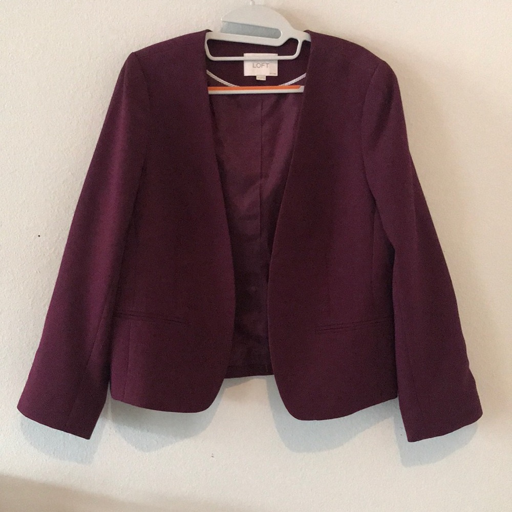 Loft Collarless Burgundy Blazer